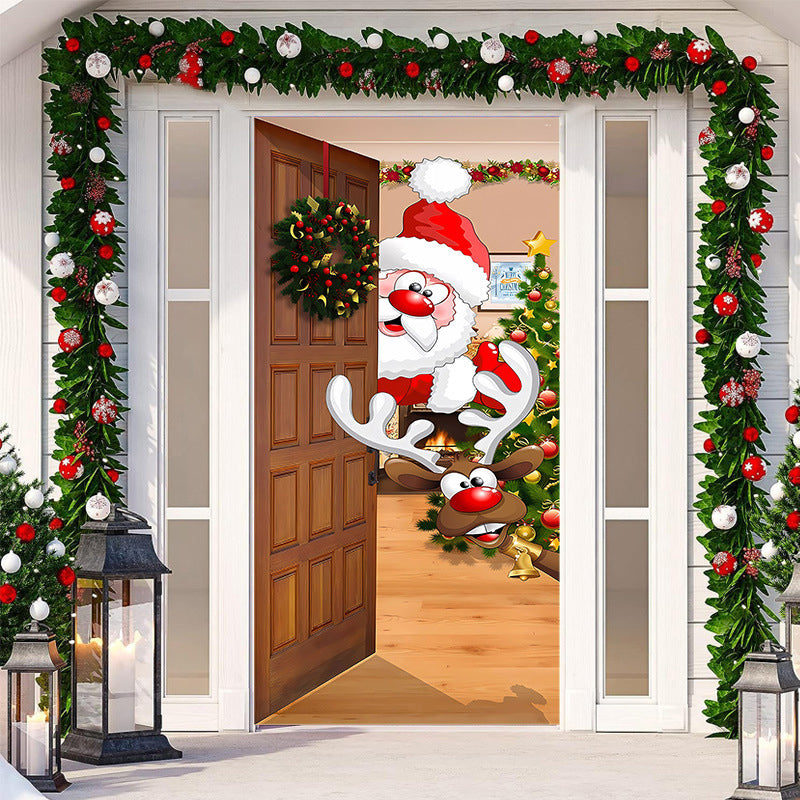 Decoração de porta de Natal - Tecido lavável e reutilizável 