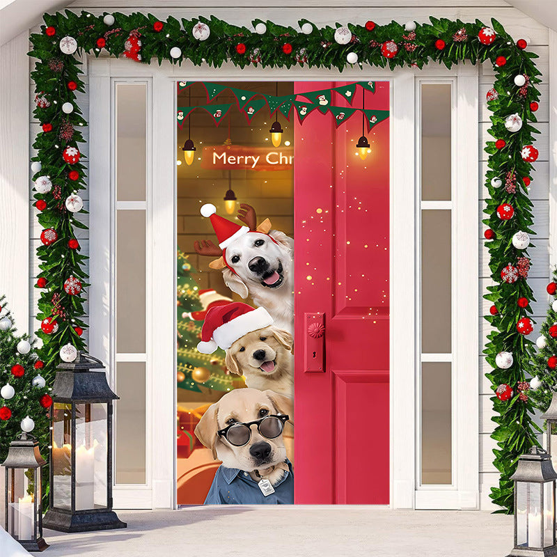 Decoração de porta de Natal - Tecido lavável e reutilizável 