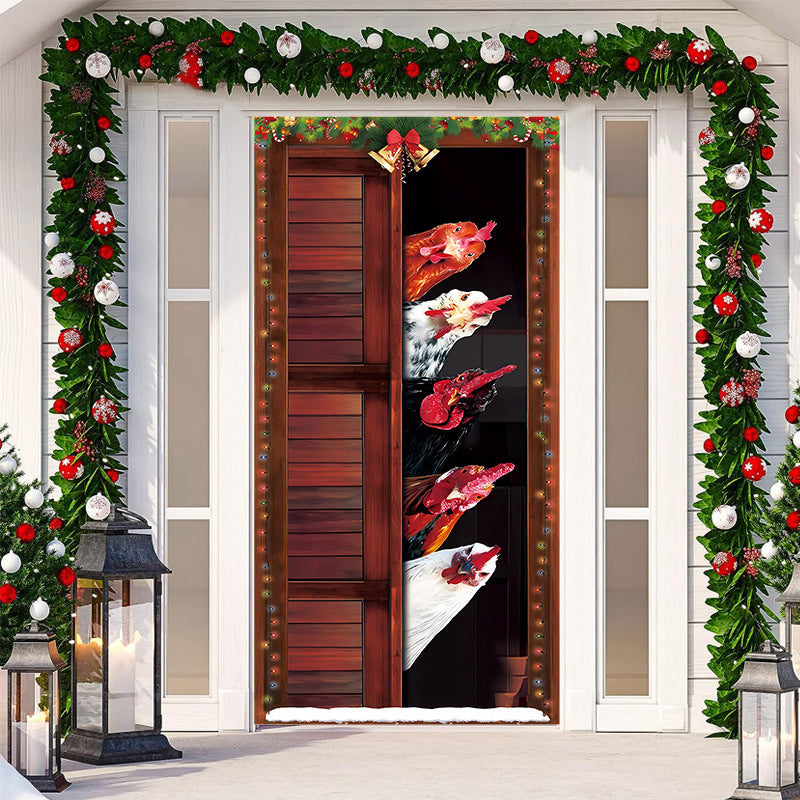 Decoração de porta de Natal - Tecido lavável e reutilizável 