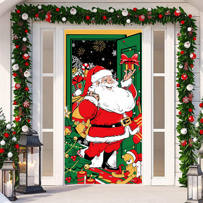 Decoração de porta de Natal - Tecido lavável e reutilizável 